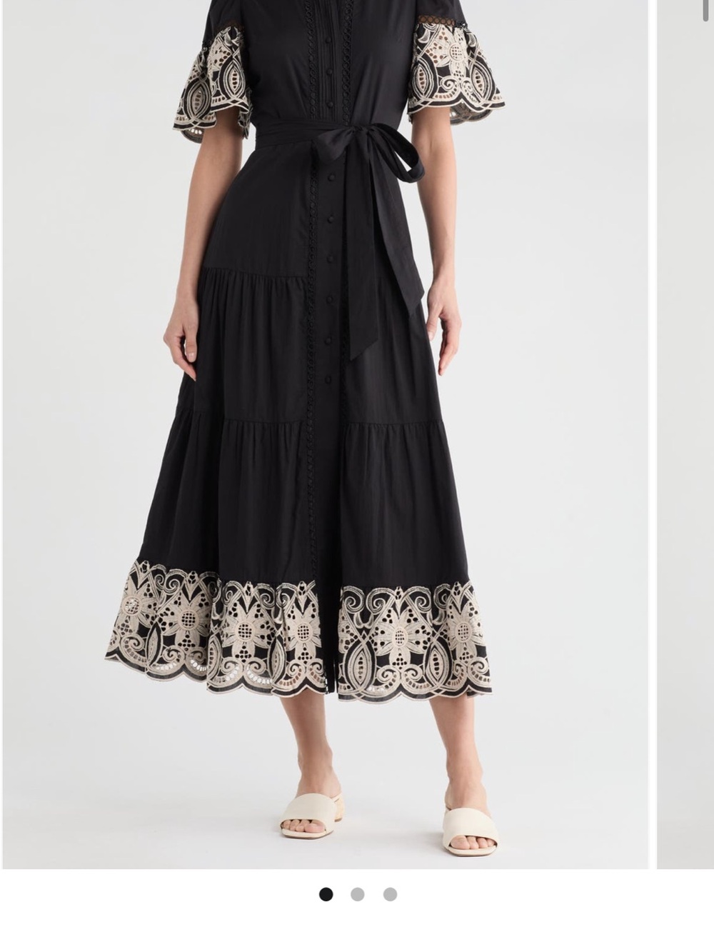 Love By Design Black Midi Dress with Cream Embroidered Hem